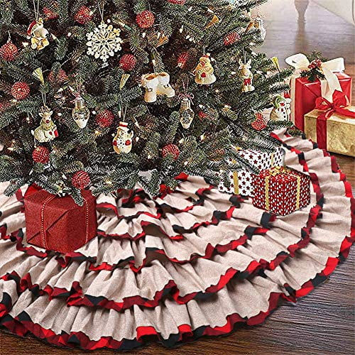 Linen Burlap Tree Skirt with Snowflake Design for Xmas Gift Holiday Party Home Decorations Vlovelife Large 48 Inches Christmas Tree Skirt Khaki
